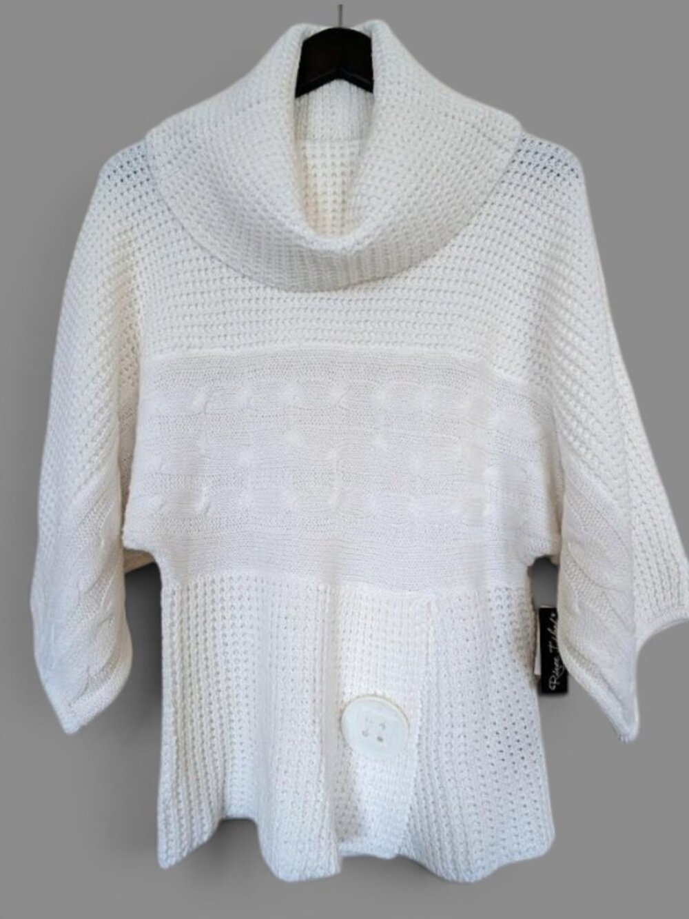 River Island Chunky Off White Dolman Sleeves Cowl Neck Sweater Size L NWT